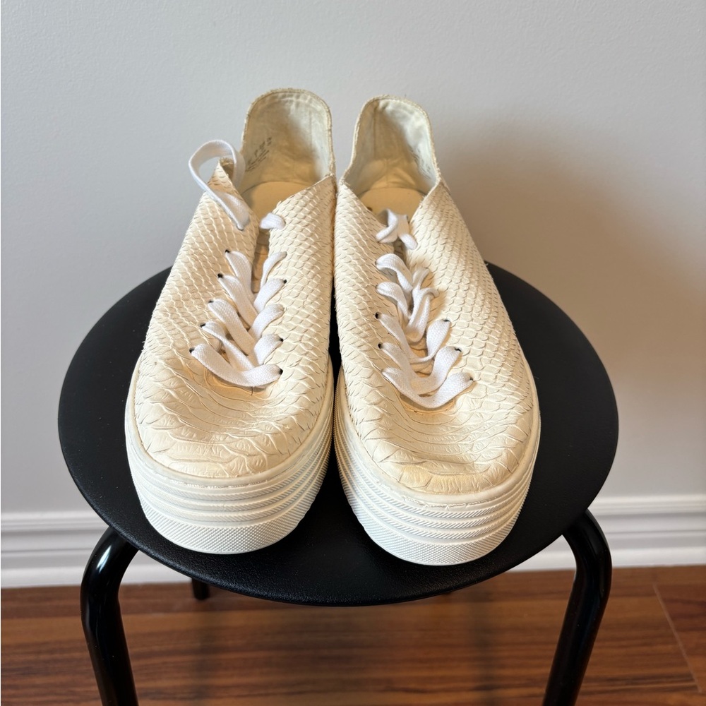 Sam Edelman Textured Leather Cream Platform Sneakers